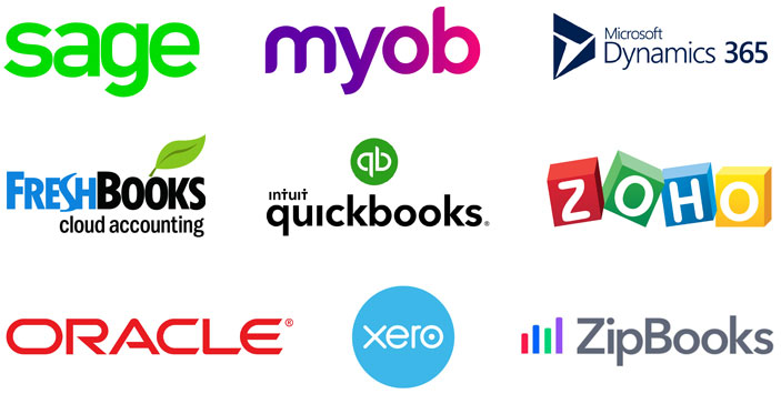 Connect easily with your favorite accounting program Accounting program logos